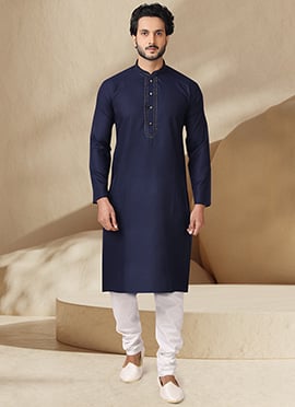 Navy Blue Handloom Cotton Kurta Pyjama