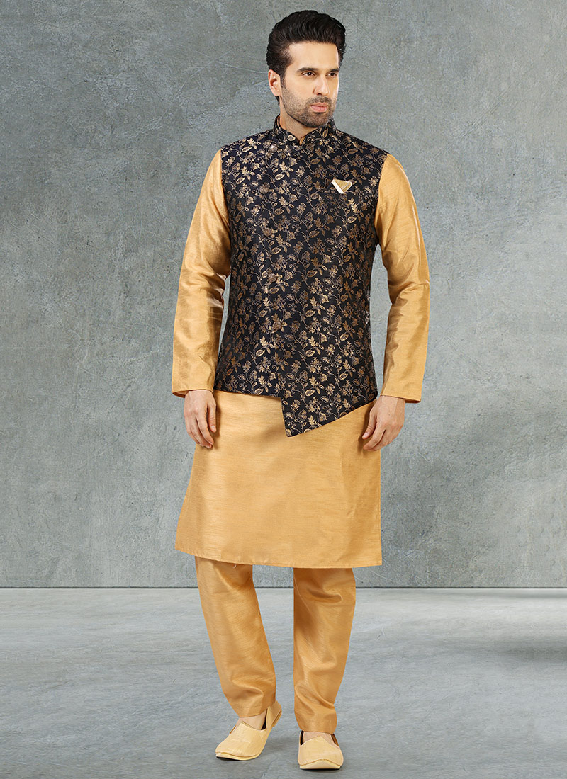 Navy Blue Jacquard Benarasi Silk Bandi Set Party Wear