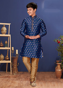 Navy Blue Jacquard Silk Embroidered Kurta Pyjama