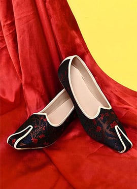 Navy Blue Jacquard Silk Jacquard Mojri