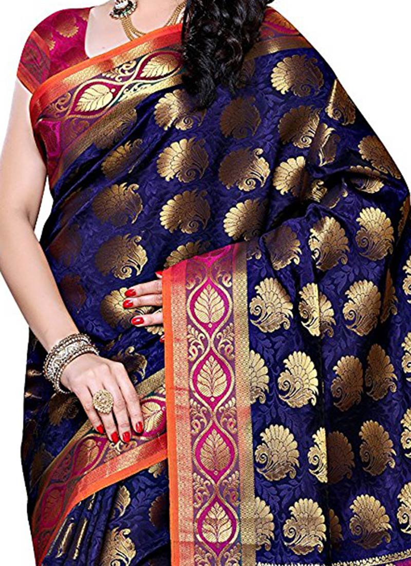 Buy Navy Blue Kancheepuram Art Silk Saree, Zari , Kancheepuram, sari
