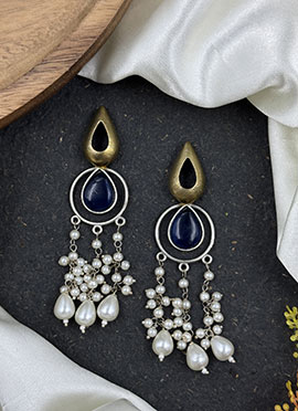 Navy Blue Kundan Bead Embellished Danglers