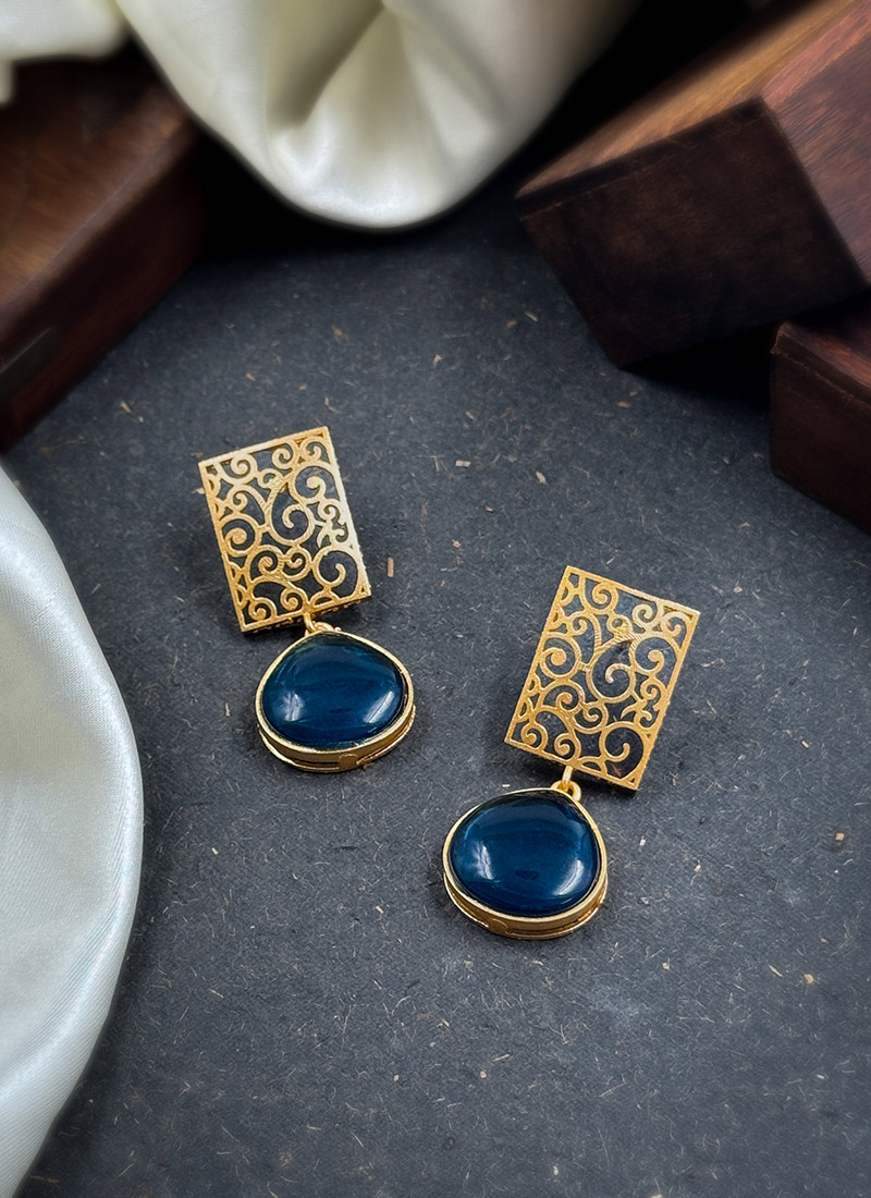 Navy Blue Kundan Embellished Drops After Six Wear