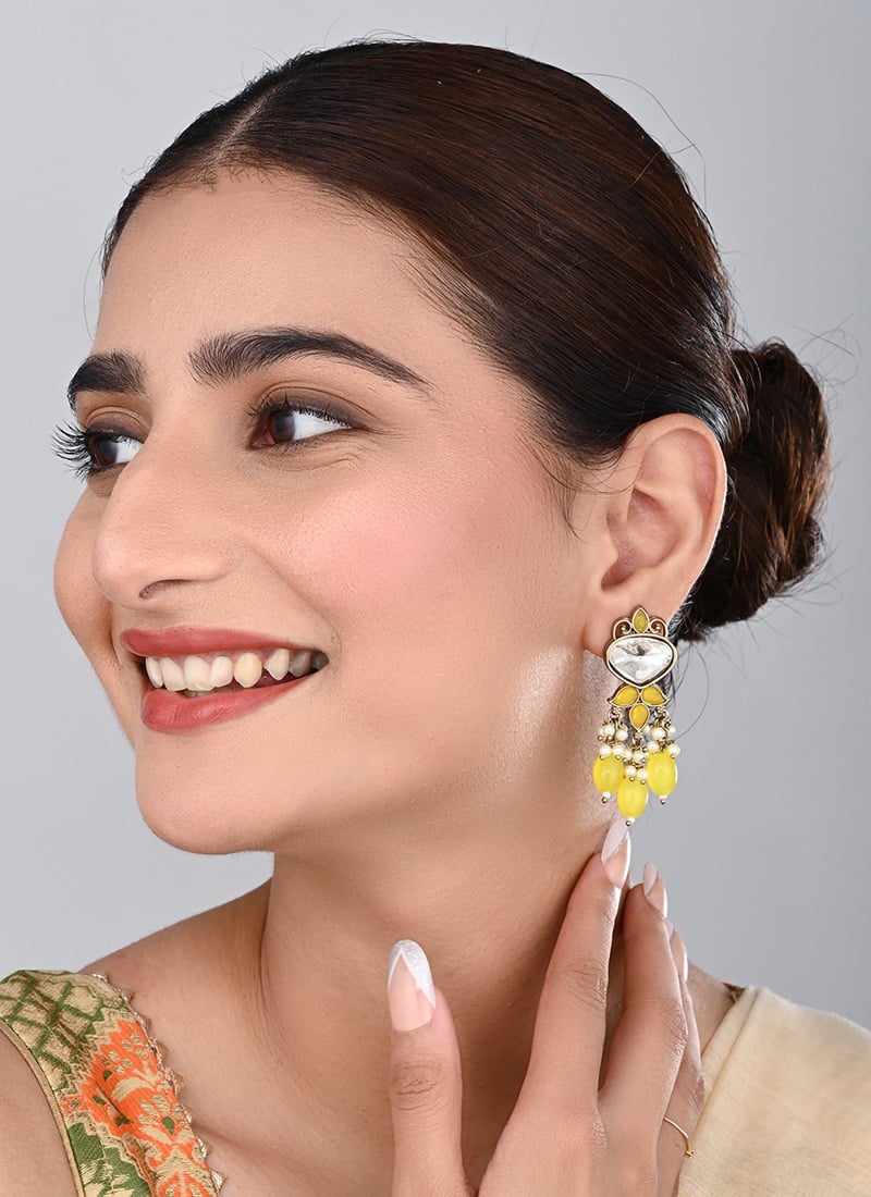 Navy Blue Kundan Pearl Dangler Earrings After Six Wear