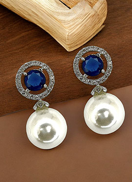 Navy Blue Kundan Stones And Moti Stud