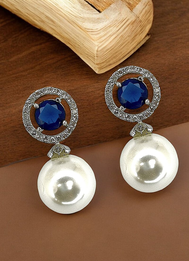 Navy Blue Kundan Stones And Moti Stud Festive Wear