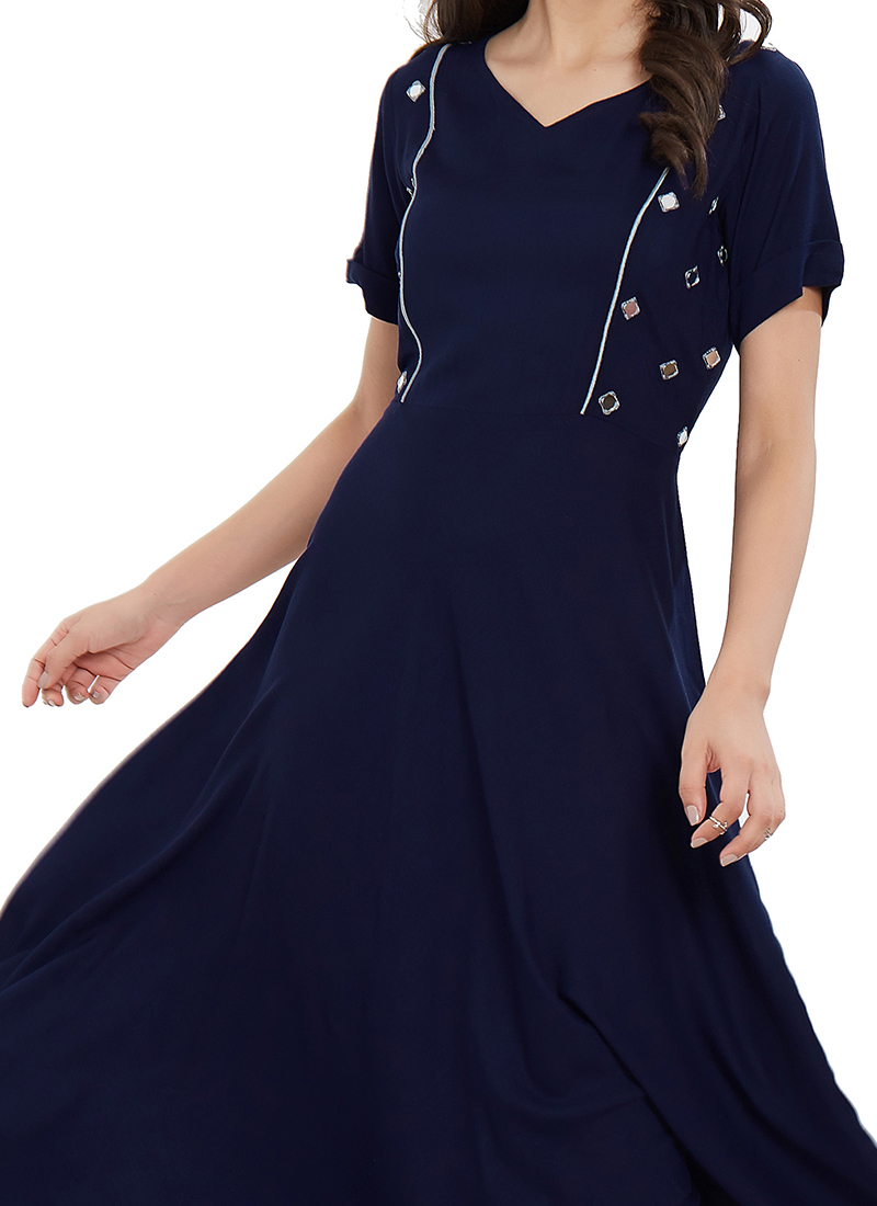 Buy Navy Blue Mirror Work Rayon Dress, Mirror work, dresses and gown