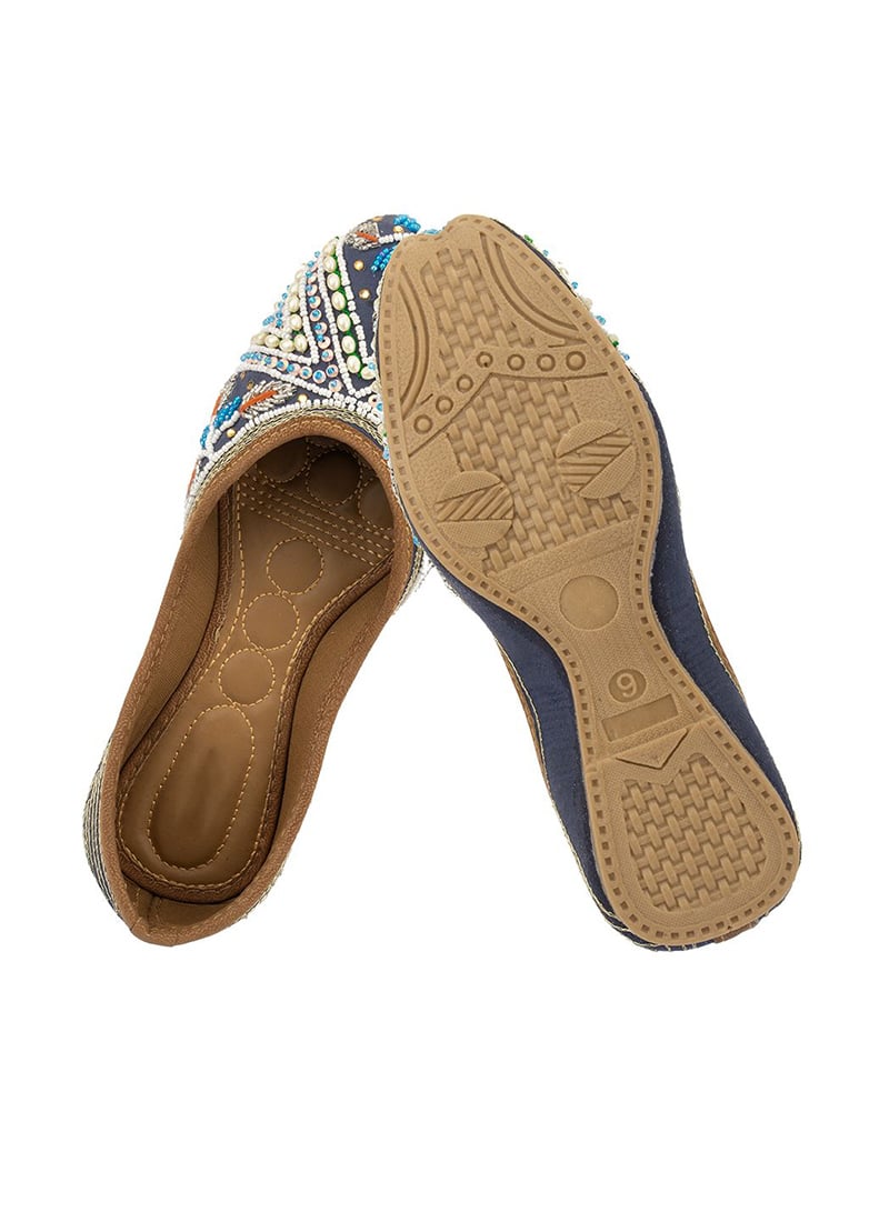 Navy Blue Moti And Zari Wok Juti