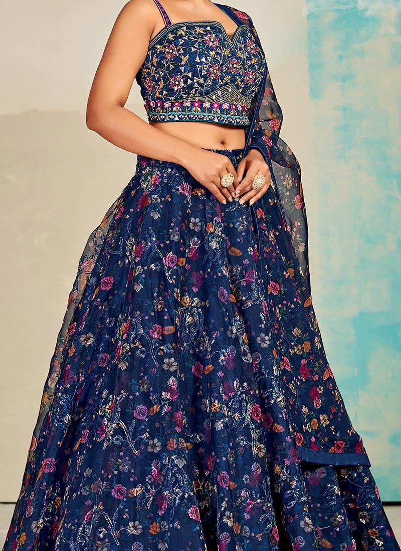 Blue Organza Mirror work Lehengas GHSDRS1904