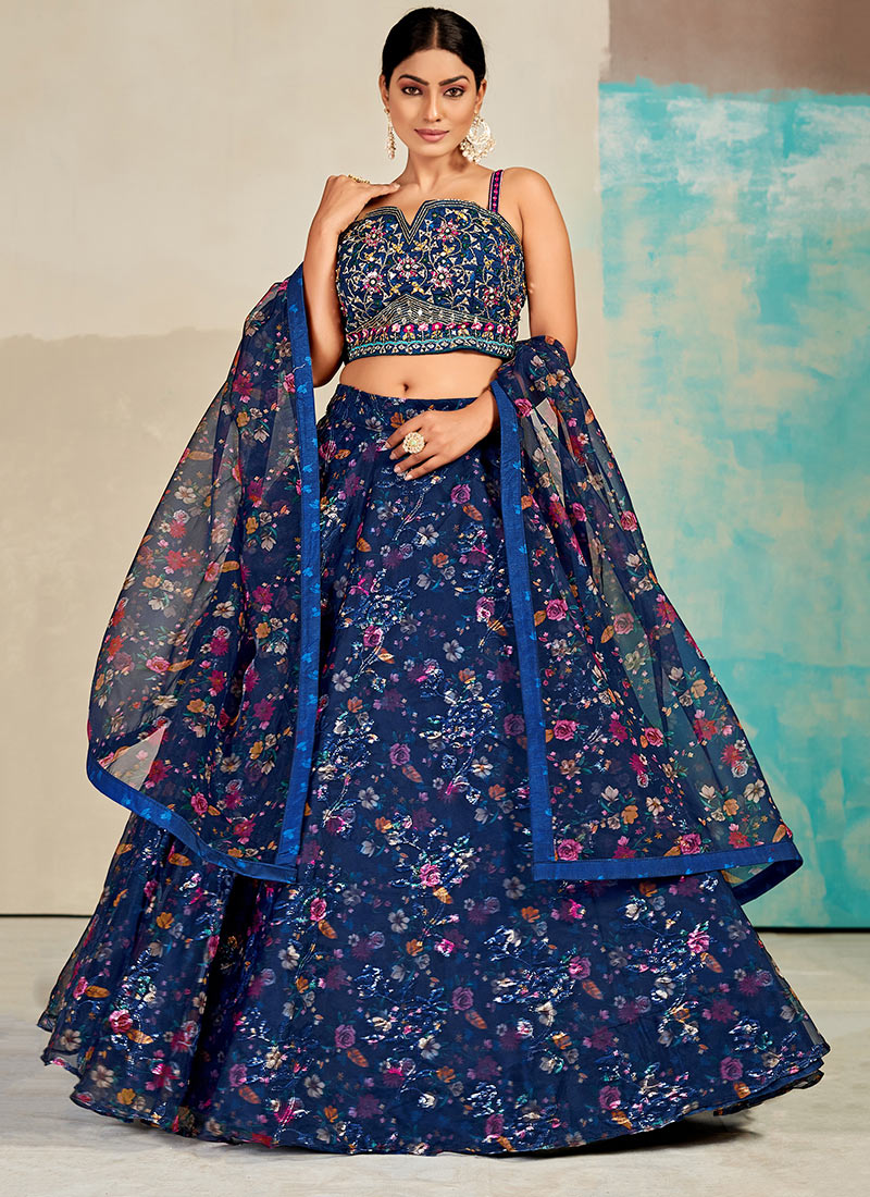 Blue Organza Mirror work Lehengas GHSDRS1904