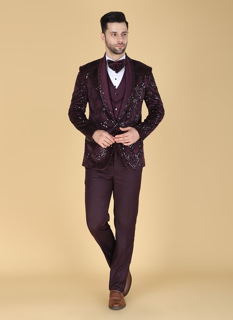 Navy Blue Polyester Cotton Beads Sequins Bandhgala Suit Wedding Wear