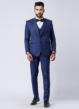 Navy Blue Polyester Tuxedo Suit
