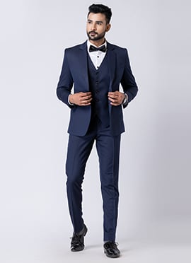 Navy Blue Polyester Tuxedo Suit