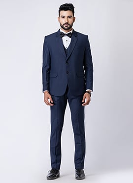 Navy Blue Polyester Tuxedo Suit
