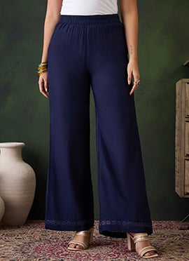 Navy Blue Rayon Chikankari Palazzo Pant