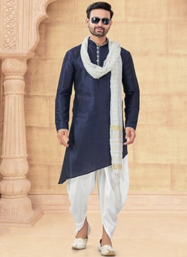 Navy Blue Silk Dhoti Kurta
