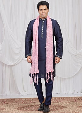 Navy Blue Silk Embroidered Kurta Pyjama Festive Wear