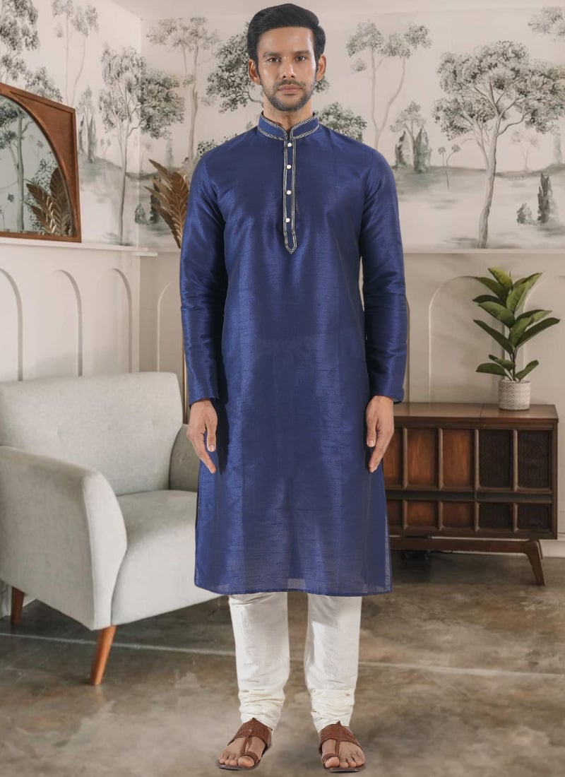 Navy Blue Silk Kurta Pyjama