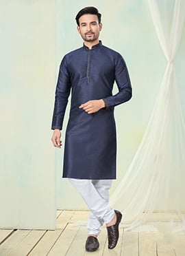 Navy Blue Silk Kurta Pyjama