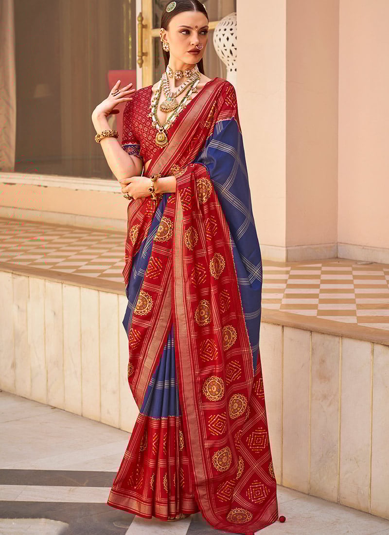 Navy Blue Silk Patola And Zari Saree