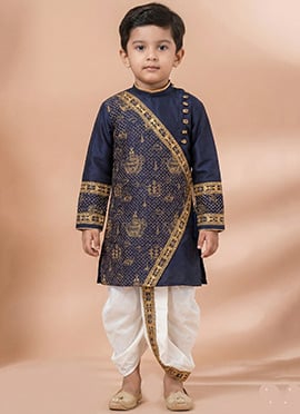 Navy Blue Viscose Embroidered Kids Boys Kurta Pyjama