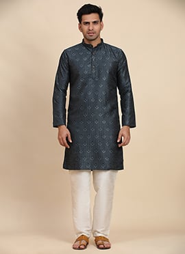 Navy Blue Viscose Jacquard Kurta Pyjama