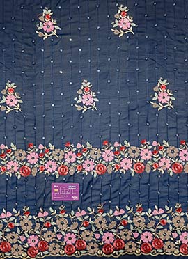 Navy Bue Embroidered Georgette Fabric