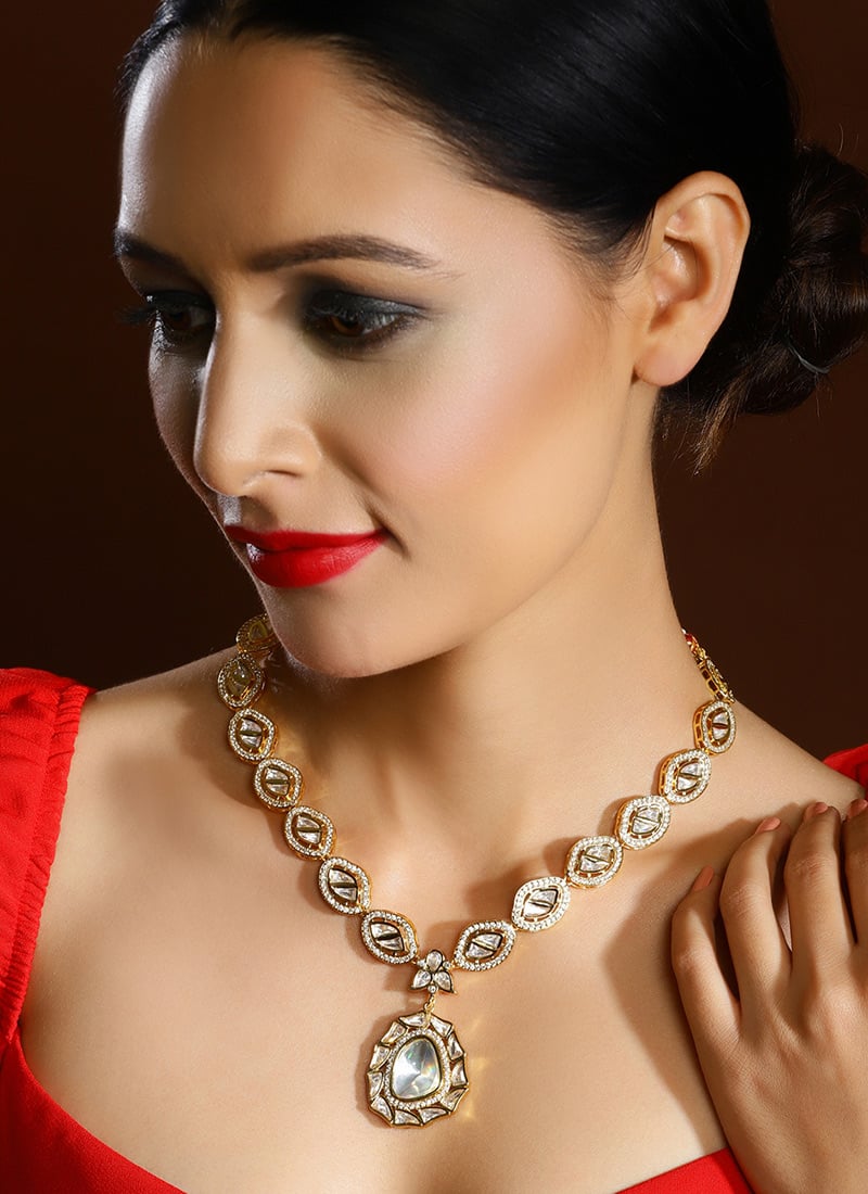 Necklace Of Golden Kundan Stone Grandeur Wedding Wear