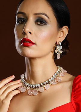 Necklace Of Pink Kundan Pearl Beaded Elegance