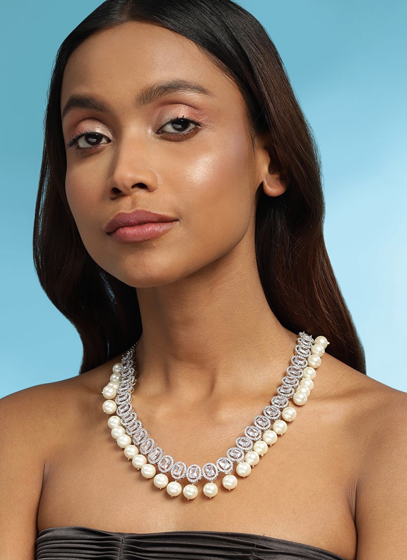 Necklace Of Silver Kundan Moti Stone Brilliance Wedding Wear
