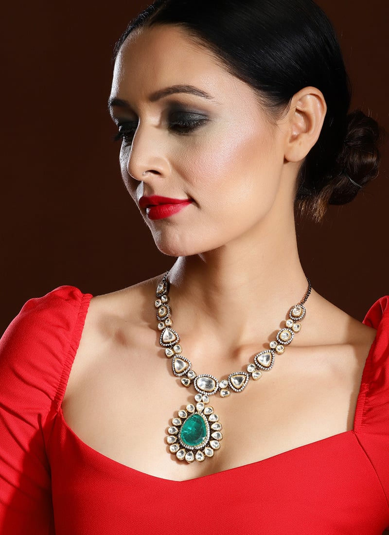 Necklace Of Green Kundan Stone Radiance Wedding Wear