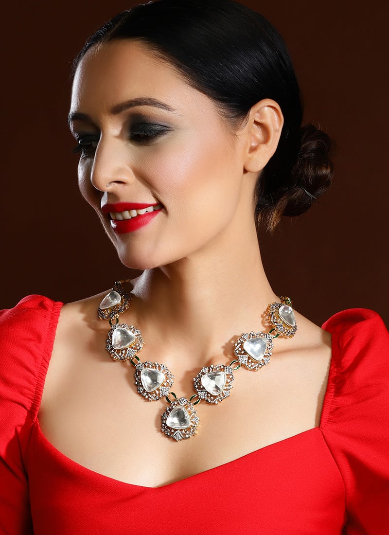 Necklace Of Silver Kundan Stone Splendor Wedding Wear