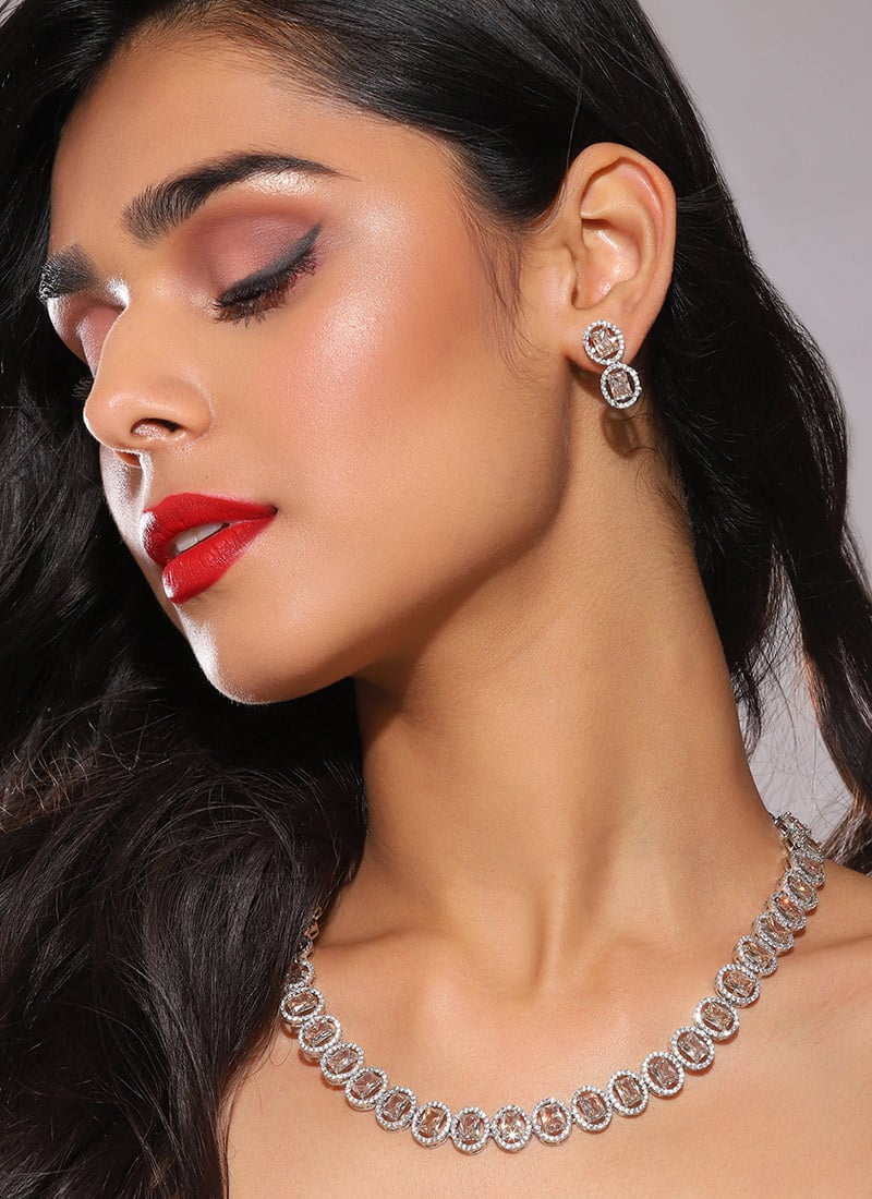 Necklace Of Silver Regal Kundan Stone Brilliance Wedding Wear