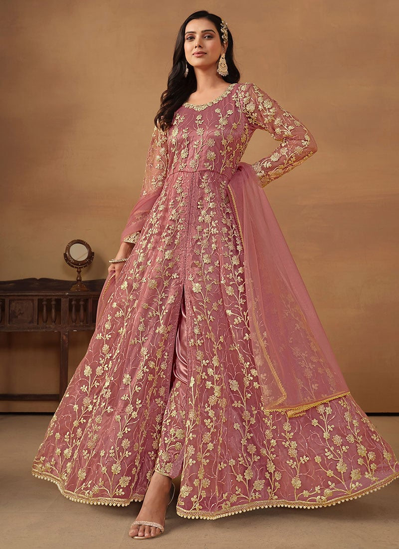 Net Sequins Anarkali Suit Party Wear