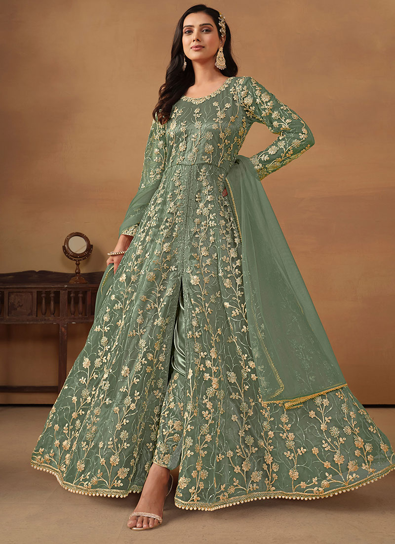 Net Sequins Anarkali Suit Party Wear