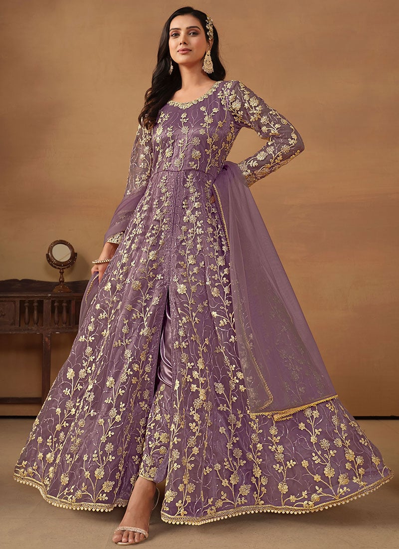 Net Sequins Anarkali Suit Party Wear