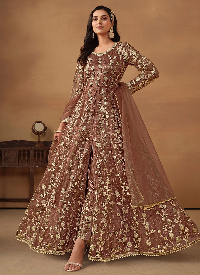 Net Sequins Anarkali Suit Party Wear