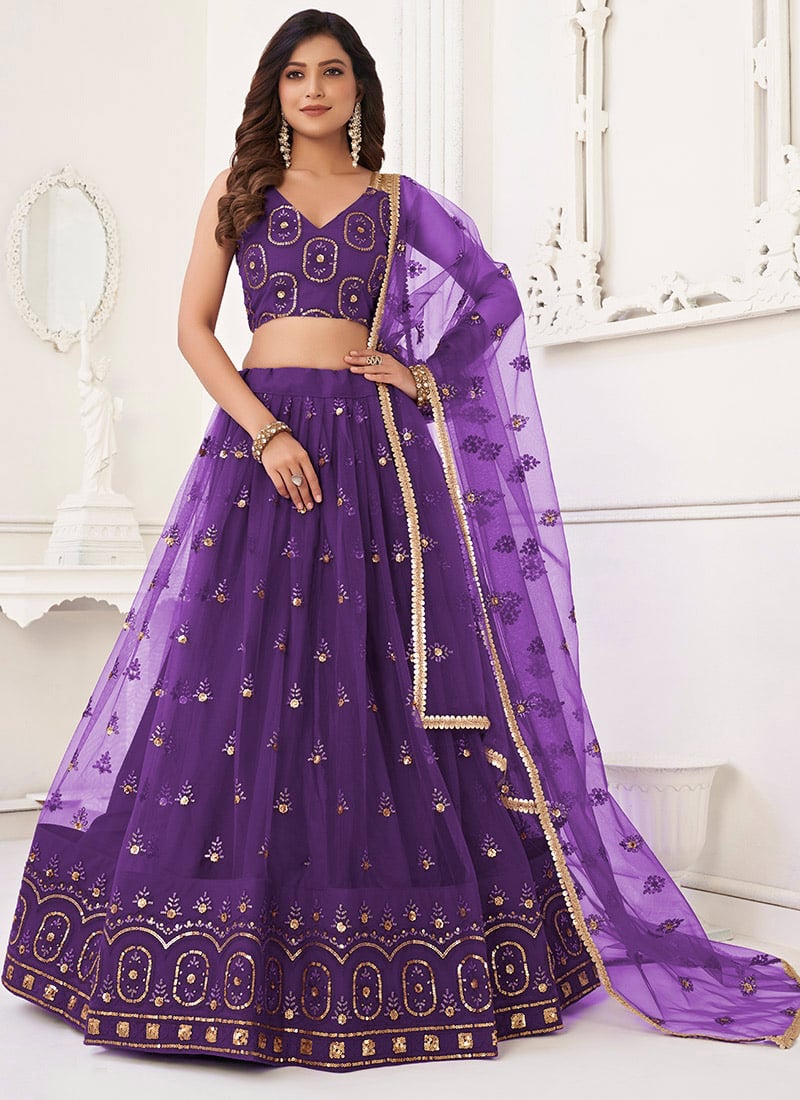 Net Sequins Umbrella Lehenga Party Wear
