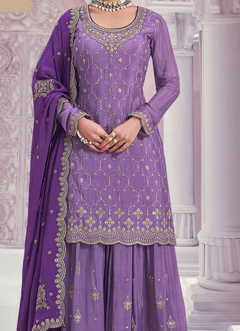 Chrome White Chanderi Silk Suit Sharara