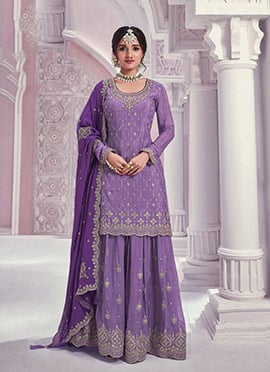 Nidhi Shah Violet Chinon Zari Embroidered Sequins Sharara Suit