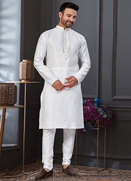 Off white Banarasi Jacquard And Sequins Silk Kurta Pyjama