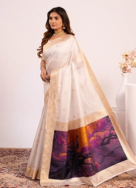 Off White Banarasi Silk Zari Resham Woven Saree