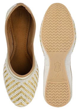 Off White Beads Work Juti