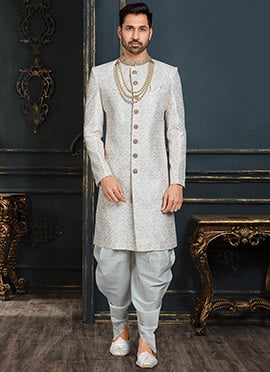 Off White Benarasi Jacquard Sequins Classic Sherwani