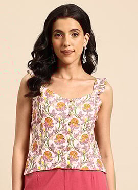 Off White Blended Cotton Printed Blouse