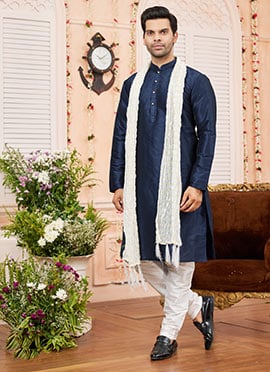 Off White Chanderi Silk Men Stole