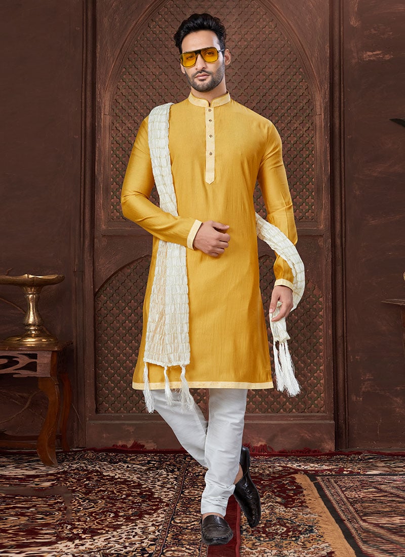 Off White Chanderi Silk Men Stole