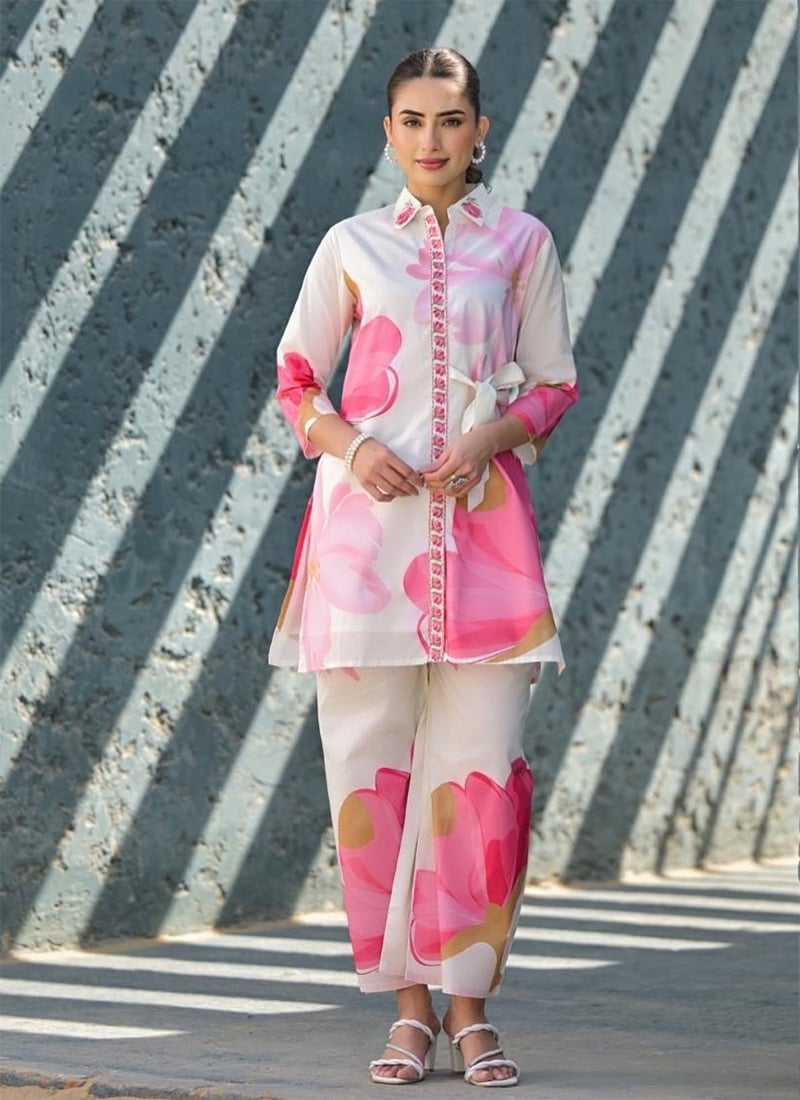Off White Cotton Digital Print Co Ord Sets After Six Wear