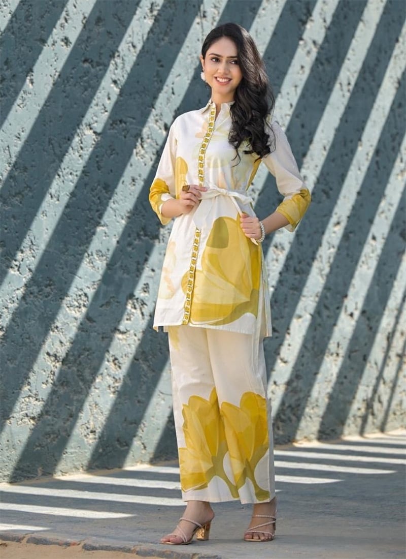 Off White Cotton Digital Print Co Ord Sets After Six Wear