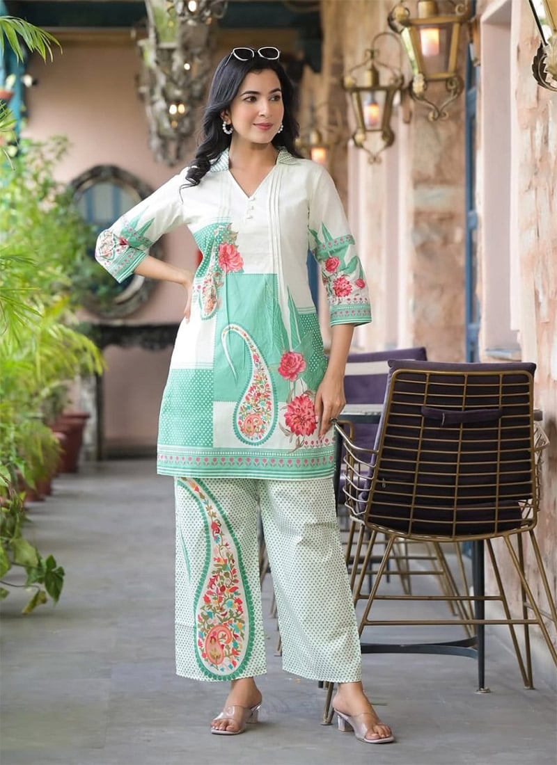 Off White Cotton Digital Print Co Ord Sets After Six Wear